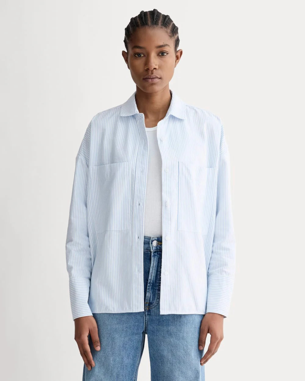 The Boxy Oxford | White / Blue