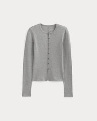 Luxe Rib Button-Up Top | Heathered Light Grey
