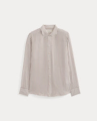 The Must-Have Shirt in Washable Silk | Bone / Toffee Stripe