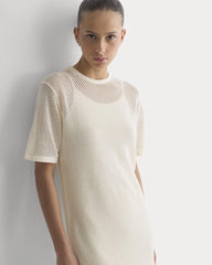 Mesh-Knit Short-Sleeve Dress | Bone