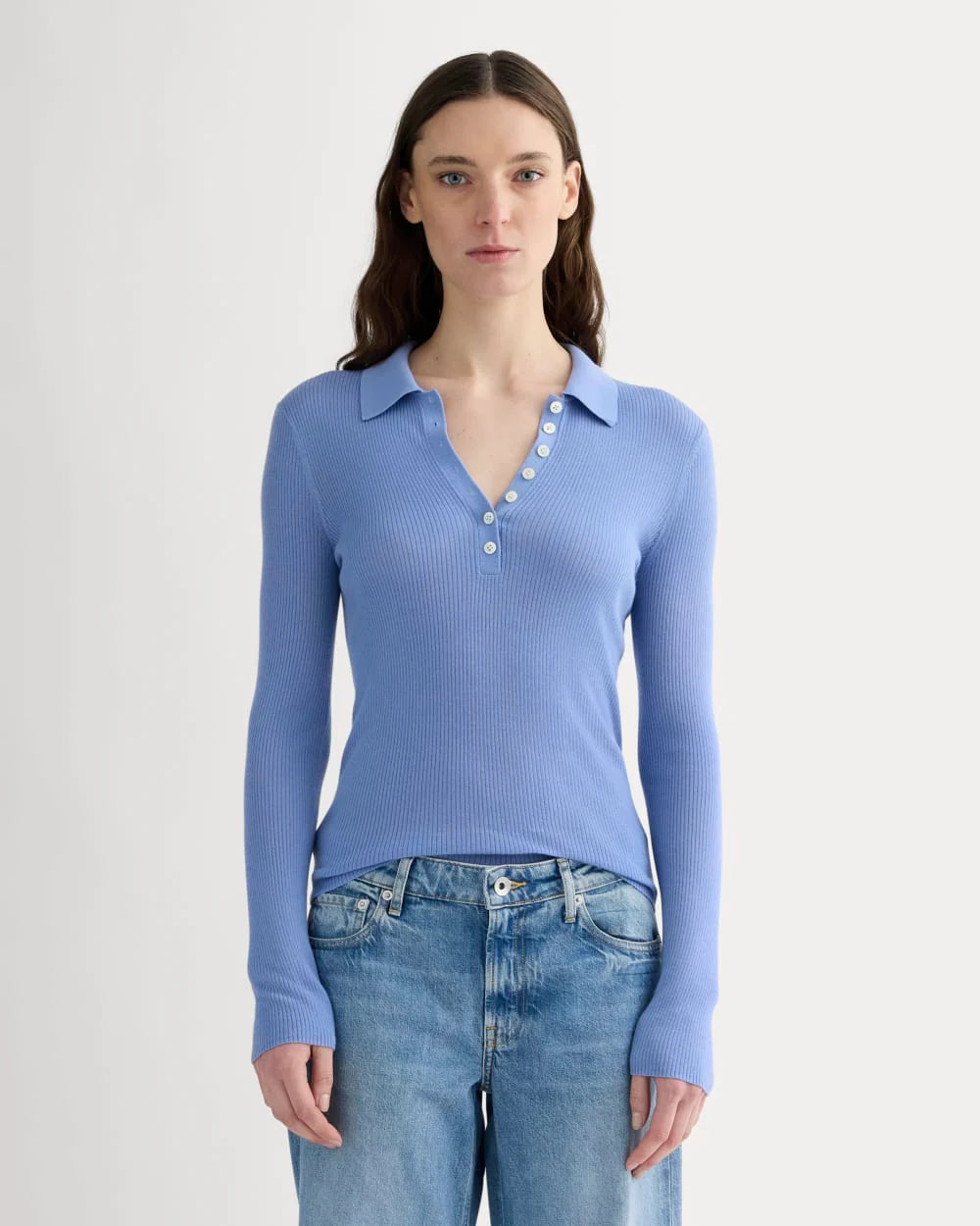 The Polo in Ultrasoft Merino | Bluebell