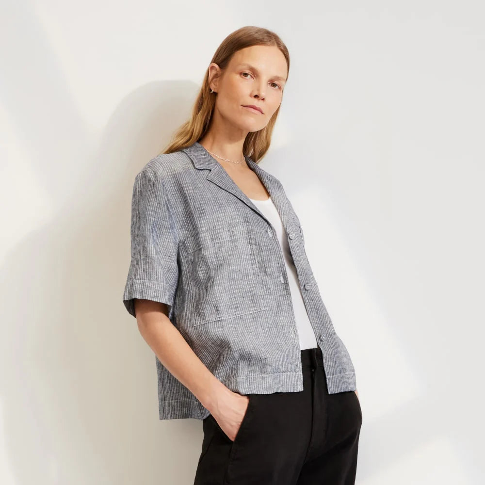 The Linen Workwear Shirt | Canvas Tan / Navy