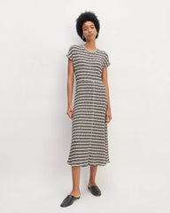 The Rib-Knit Cap-Sleeve Midi Dress | Bone / Black
