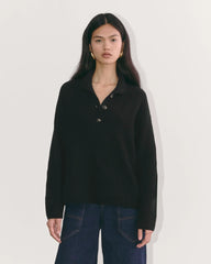 The Cocoon Henley in Wool Cashmere | Black