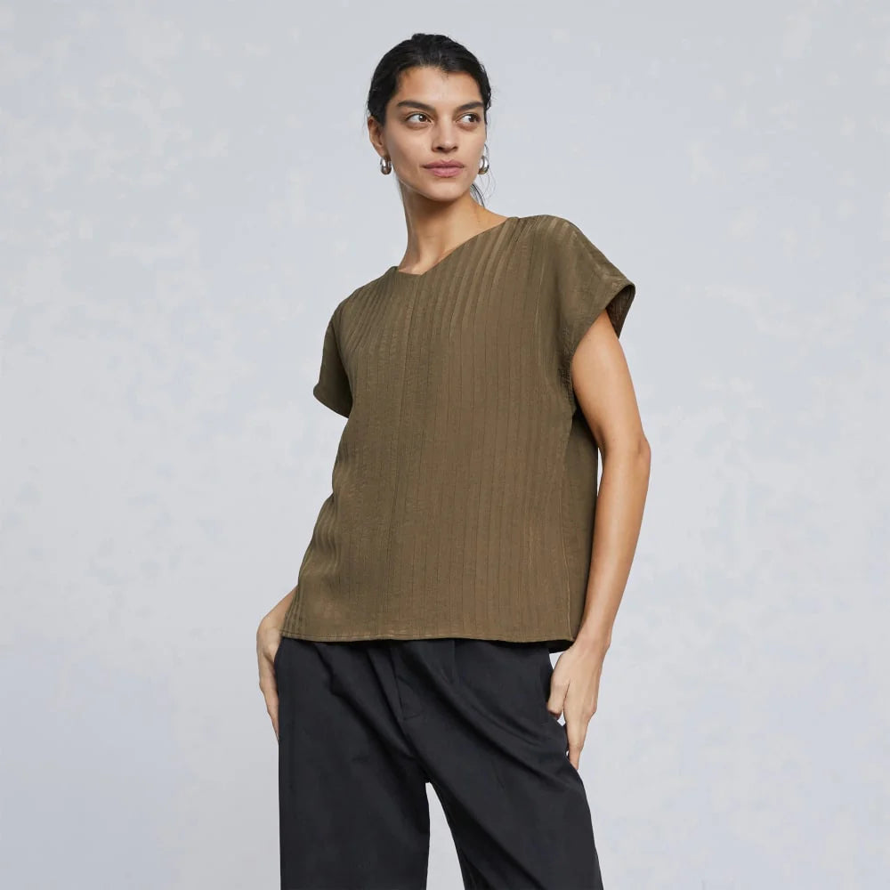 The City Stripe V-Neck Top | Beech