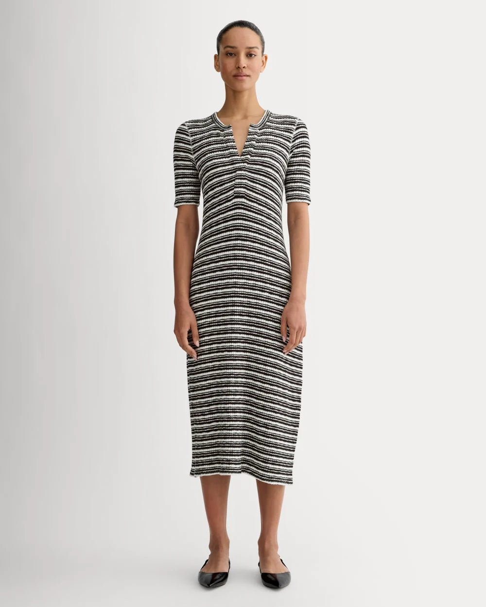 The Rib-Knit Henley Dress | Bone / Black