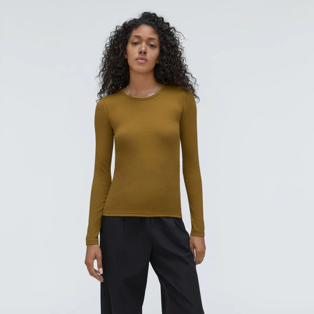 The Pima Micro-Rib Long-Sleeve Crew | Tapenade