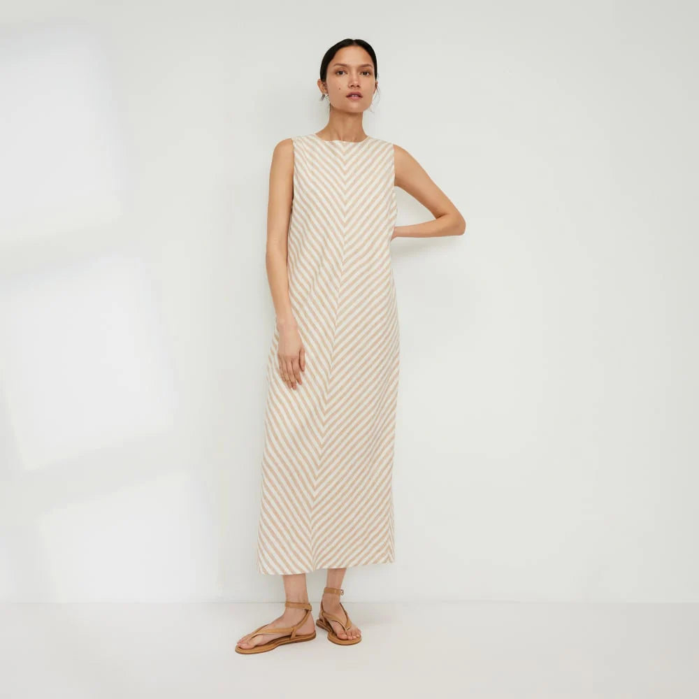 The Linen Bias Cut Dress | Bone / Caramel
