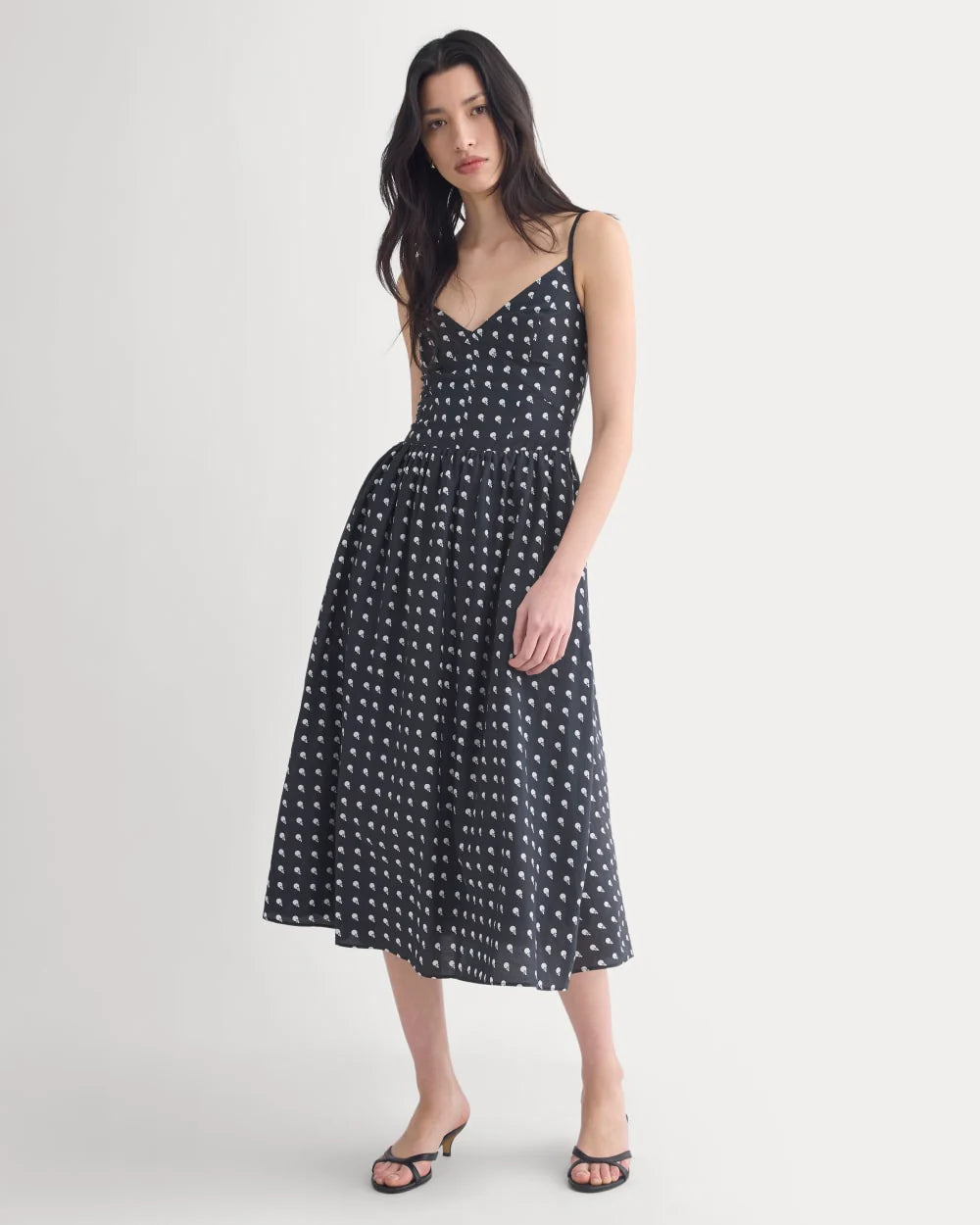 Midi Dress in Cotton Silk Voile | Black