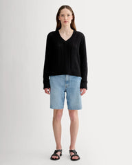 The Mesh Cable V-Neck in Everyday Cotton | Black