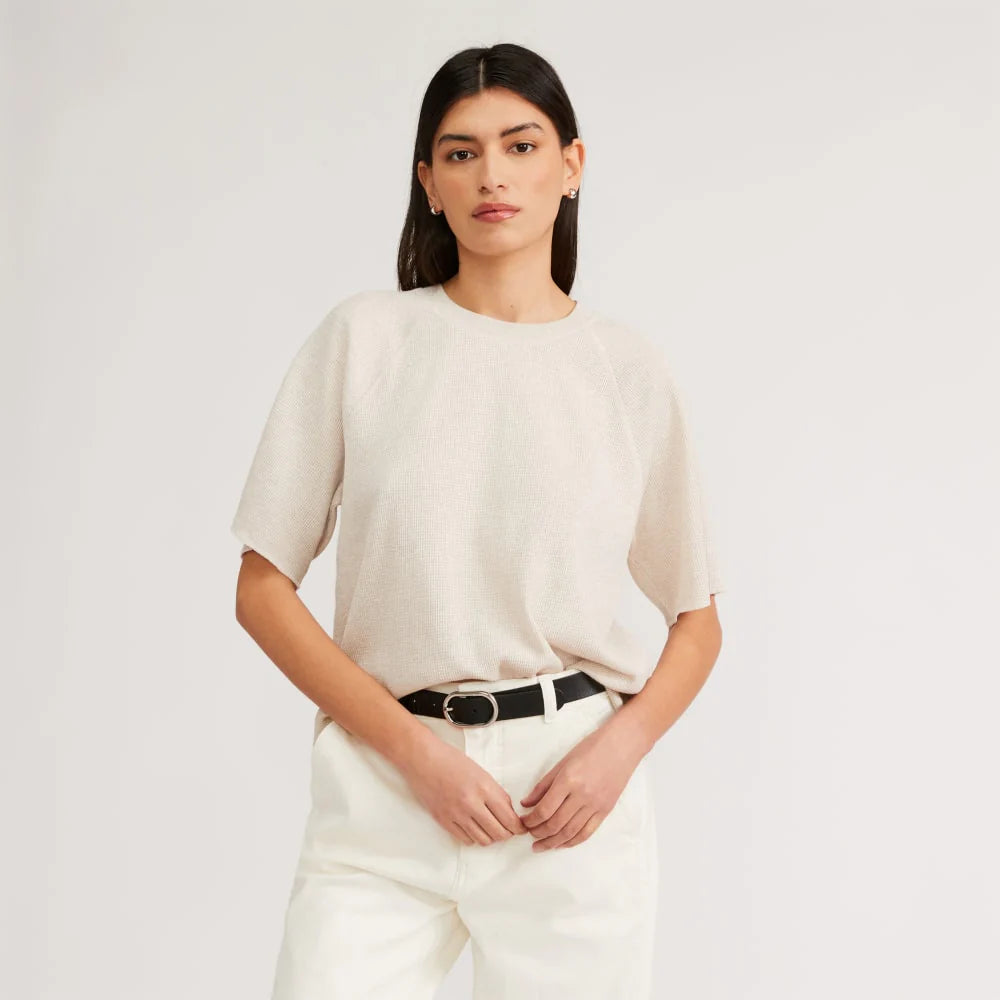 The Organic Cotton Waffle Raglan Tee | Heathered Tan