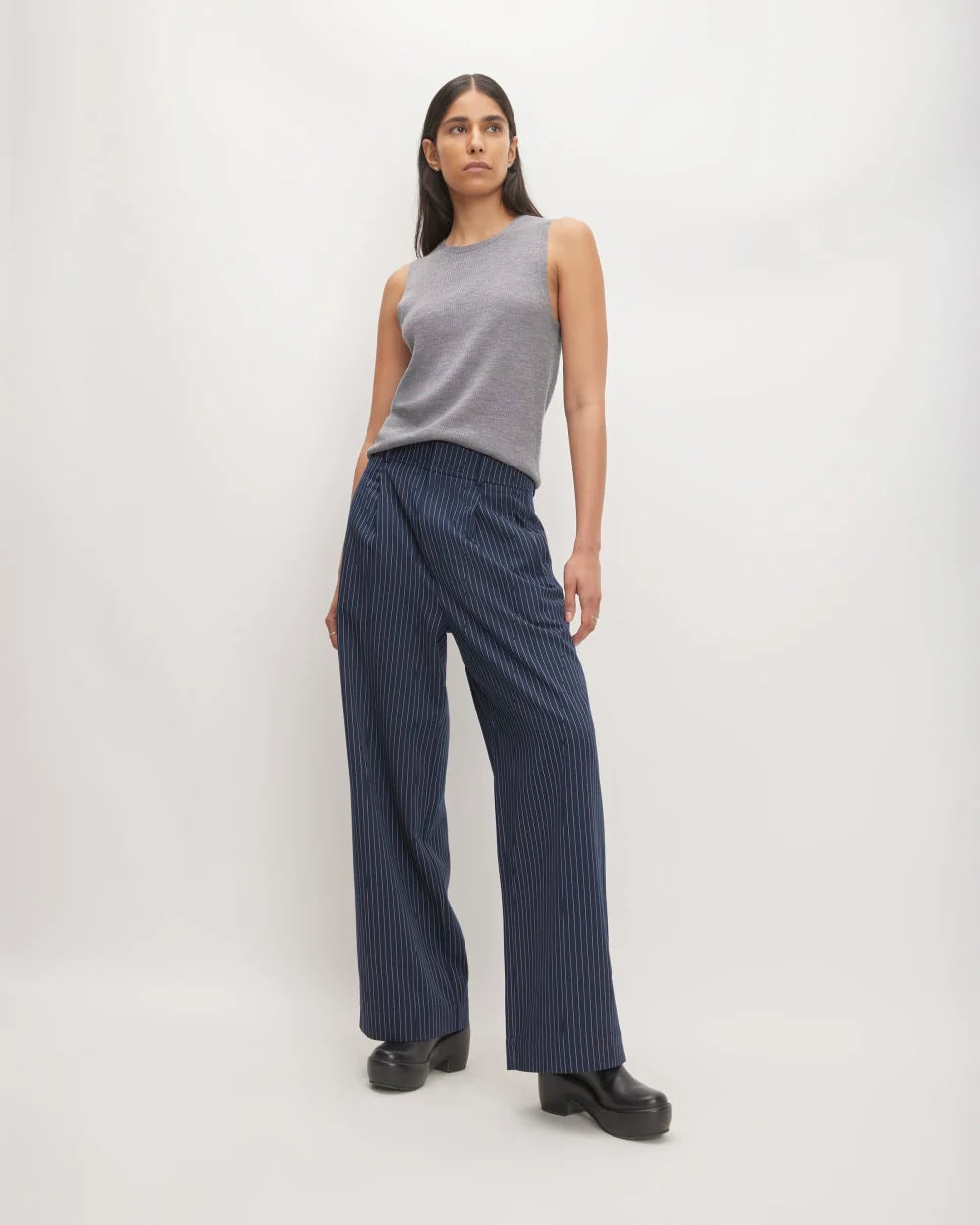 The Draper Pleated Pant in Buttersmooth | Navy / Bone | 30" Inseam