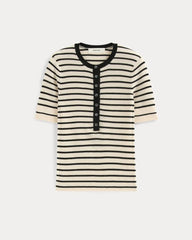 The Short-Sleeve Henley in Ultrasoft Merino | Parchment / Black