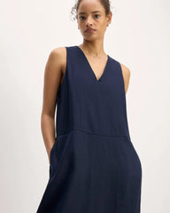 The Linen V-Neck Maxi Dress | Navy