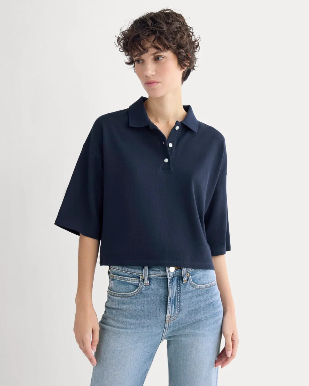 Pique Boxy Polo | Navy