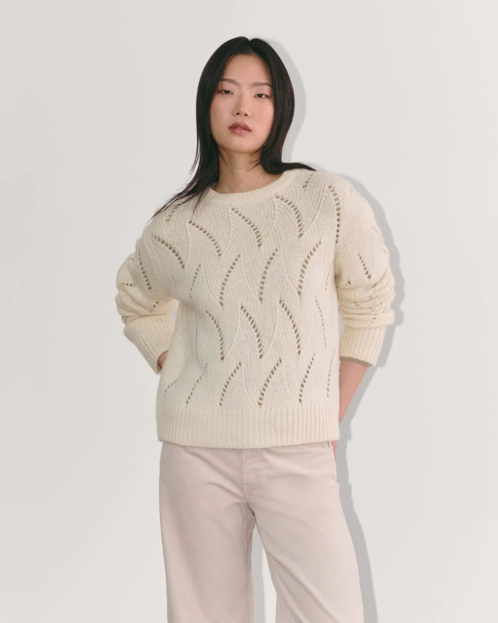 The Pointelle Sweater in Cloud | Bone