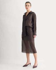 Oversized Shirt in Cotton-Silk Organza | Dark Chocolate