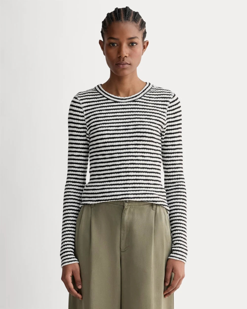 The Cozy Rib Long-Sleeve Tee | Bone / Black