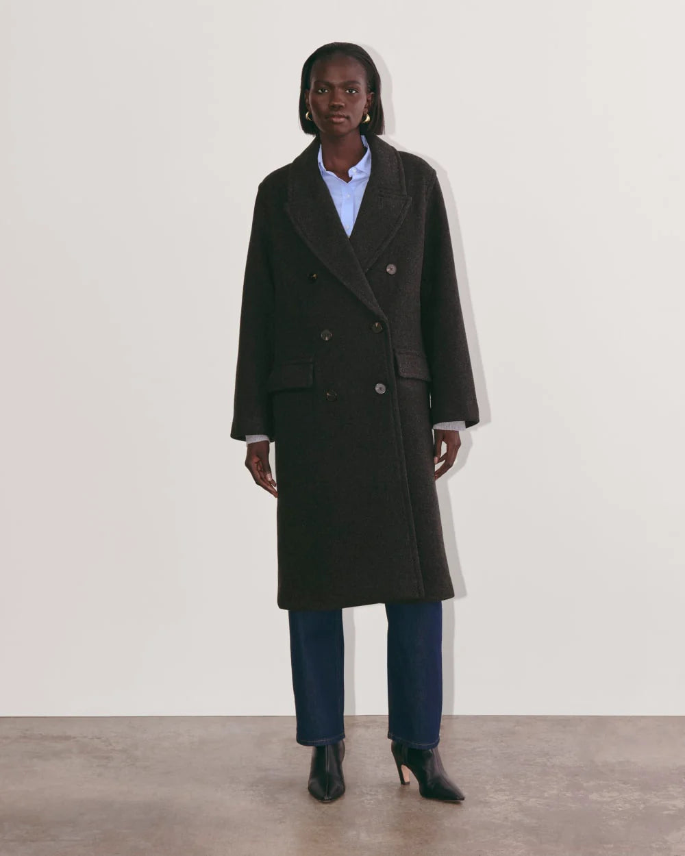 The Double-Breasted Coat in Wool | Heather Charcoal