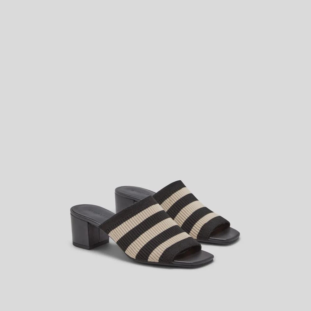 The Glove Mule in ReKnit | Black/ Parchment Stripe