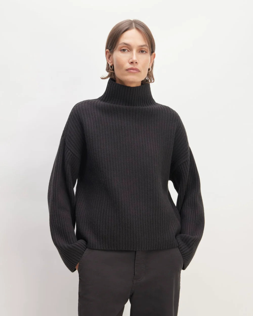 The Felted Merino Funnel-Neck Pullover | Black