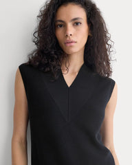 Relaxed V-Neck Midi Sweater Dress in Cotton Merino | Black