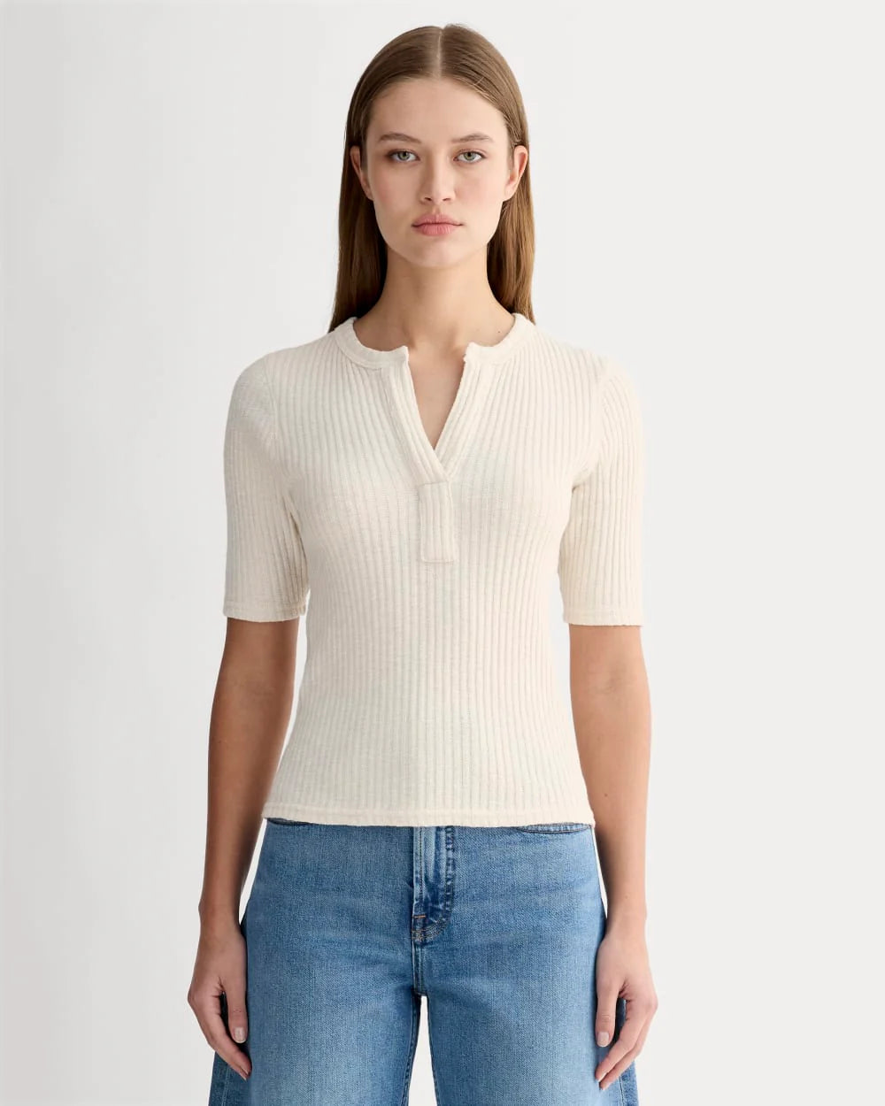 The Rib-Knit Short-Sleeve Henley | Bone