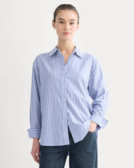 Everyday Shirt in Silky Cotton | Bone / Mazarine Blue