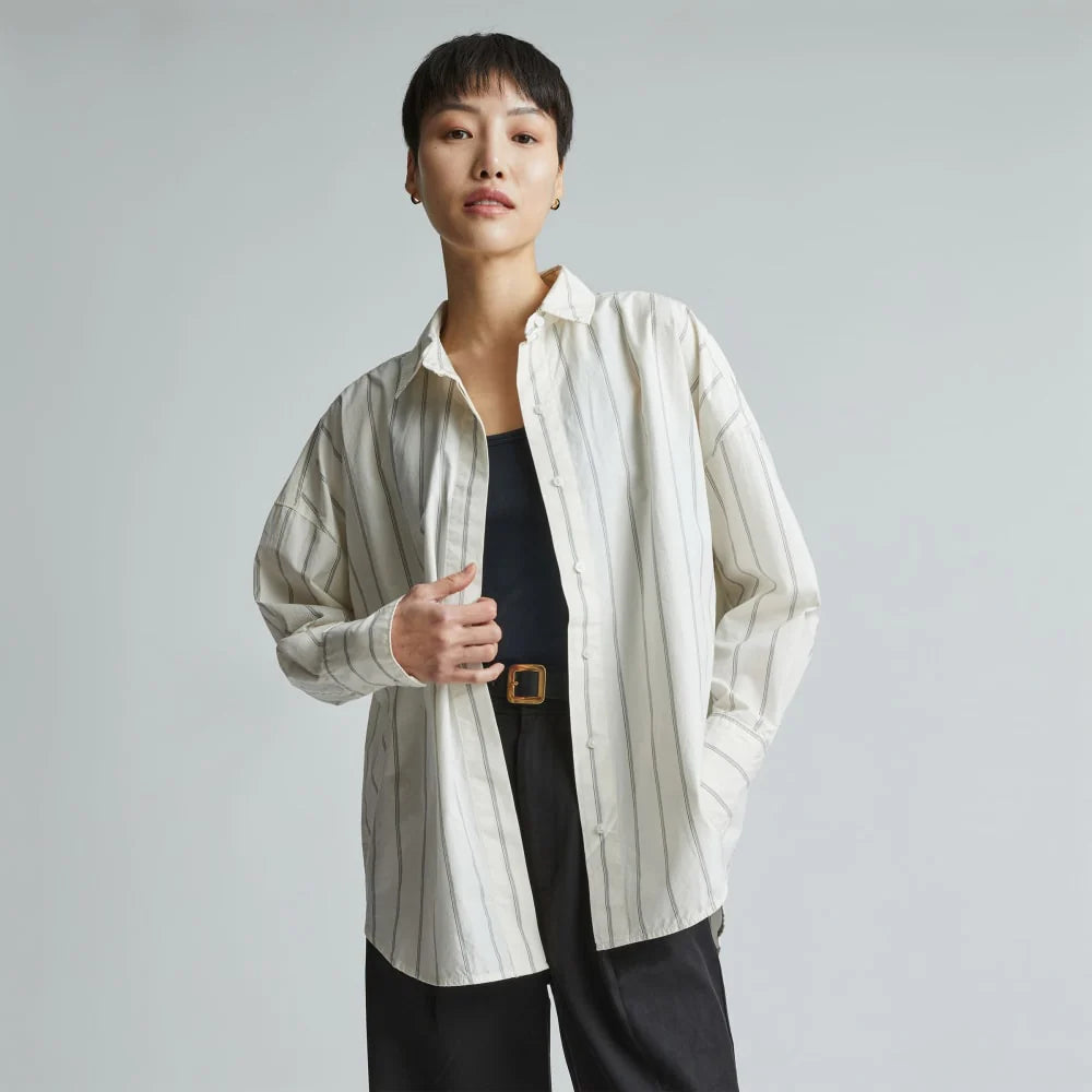 The Oversized Poplin Shirt | Black / Canvas Tan