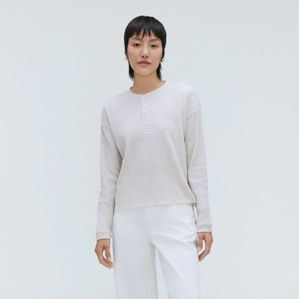 The Organic Cotton Waffle Henley | Heathered Tan