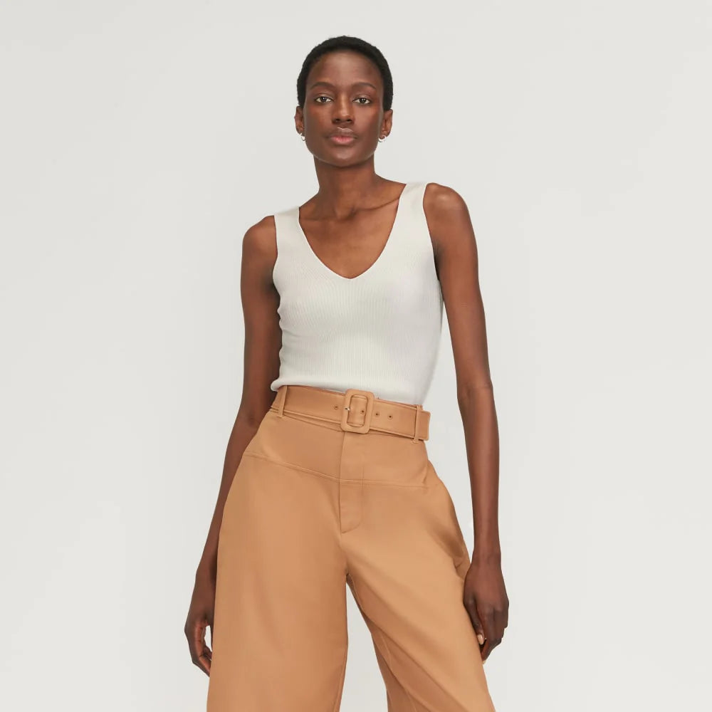The Ribbed Cotton Double V Top | Bone