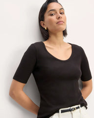 The Vintage Rib Scoop-Neck Top | Black