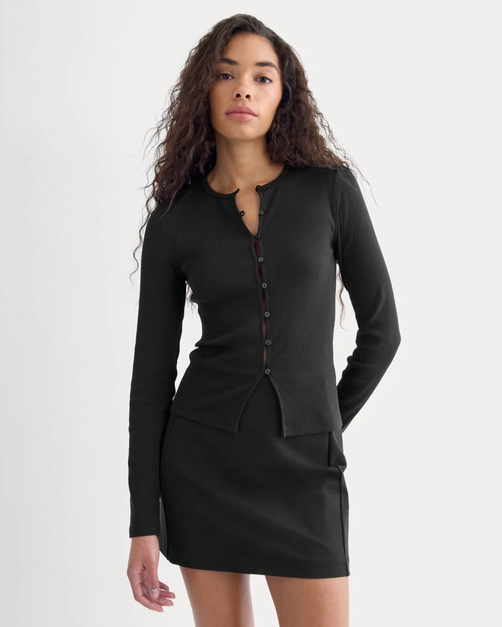 Luxe Rib Button-Up Top | Black