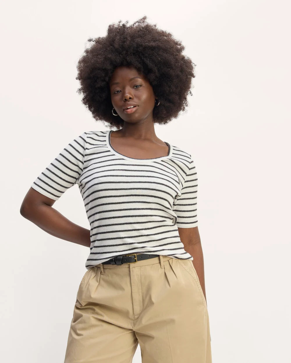 The Vintage Rib Scoop-Neck Top | Bone / Black