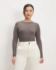 The Long-Sleeve Sweater Tee in Ultrasoft Merino | Heather Cocoa