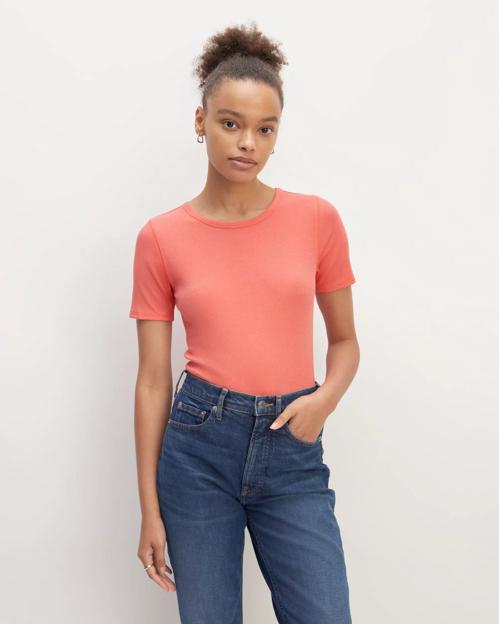 The Luxe Rib Crew | Coral