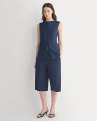 Long Vest in Stretch Linen | Navy