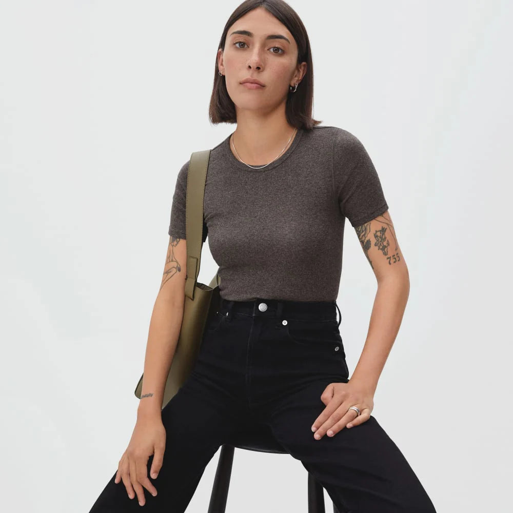 The Pima Micro-Rib Crew Tee | Heathered Fatigue