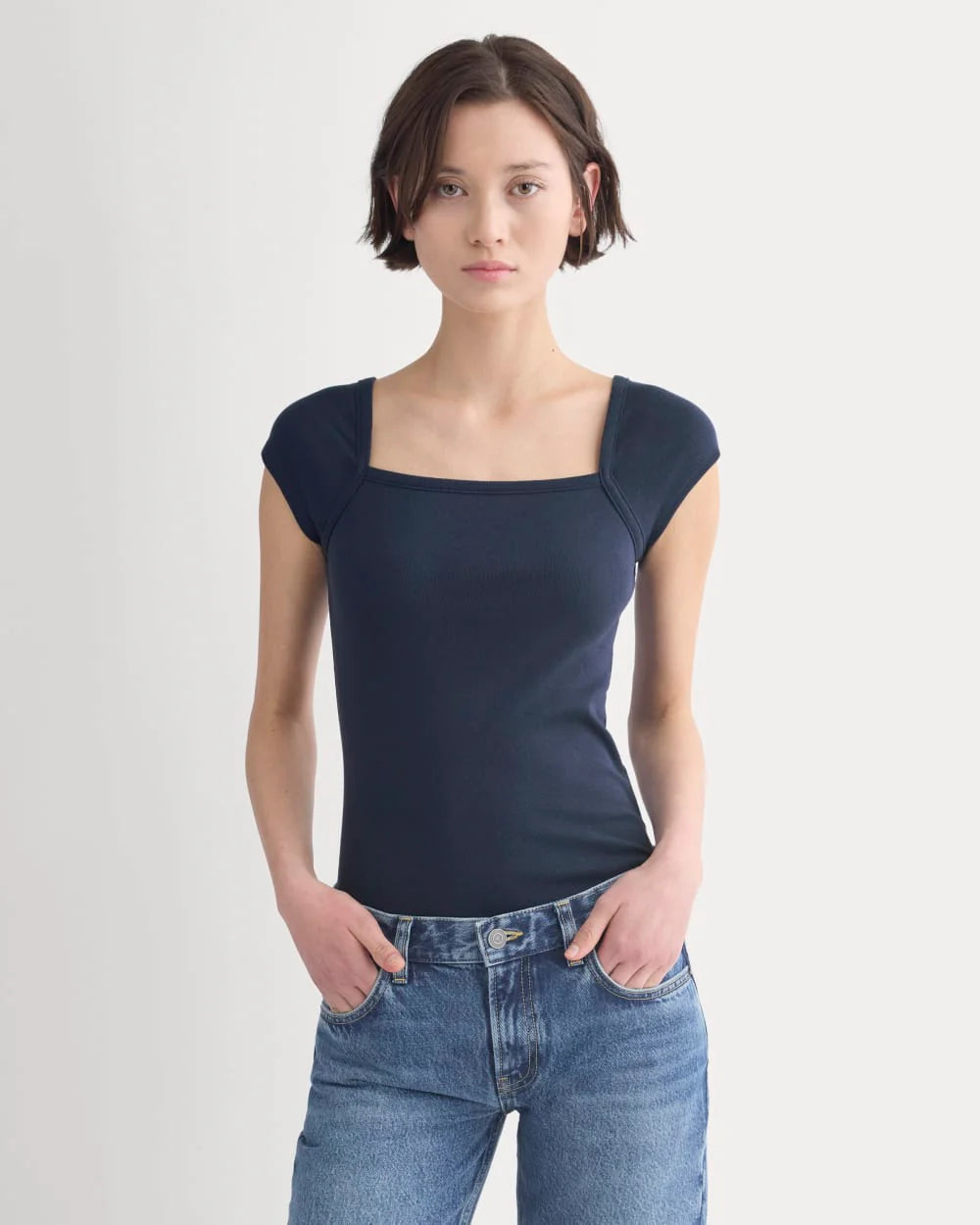 RetroSoft Cotton Square-Neck Tee | Navy