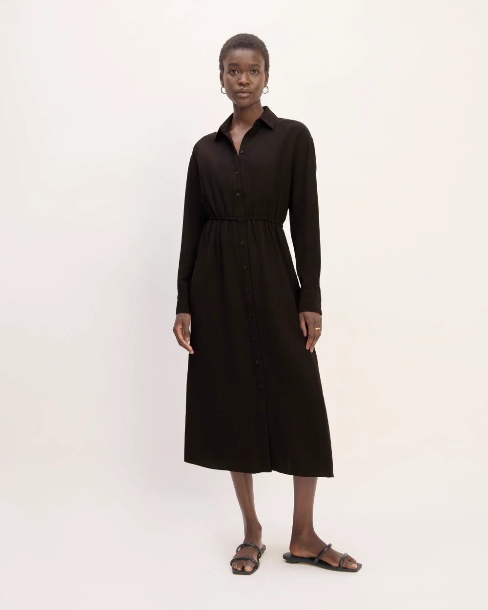 The Mini Jacquard Stripe Shirt Dress | Black