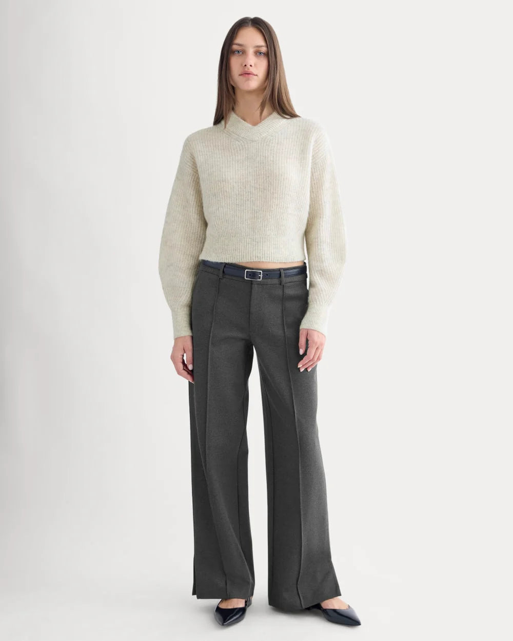 Ponte Wide-Leg Trouser | Heathered Soot