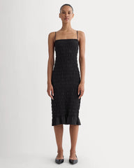 The Smocked Column Dress | Black