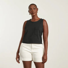 The Premium Weight Cropped Pocket Tank | Black