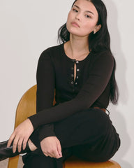 The Luxe Rib Henley | Black