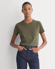 The Box-Cut Tee in Essential Cotton | Olive Night | Pocket