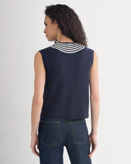 Relaxed V-Neck Vest in Cotton Merino | Navy