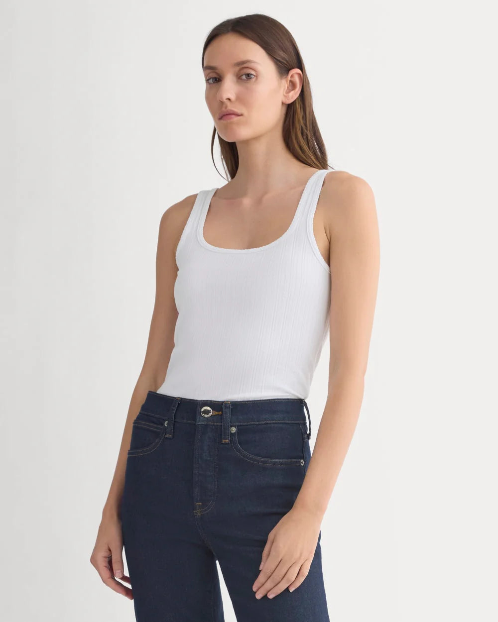 Scoop-Neck Tank in Pointelle | White