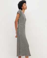 The Rib-Knit Cap-Sleeve Midi Dress | Bone / Black