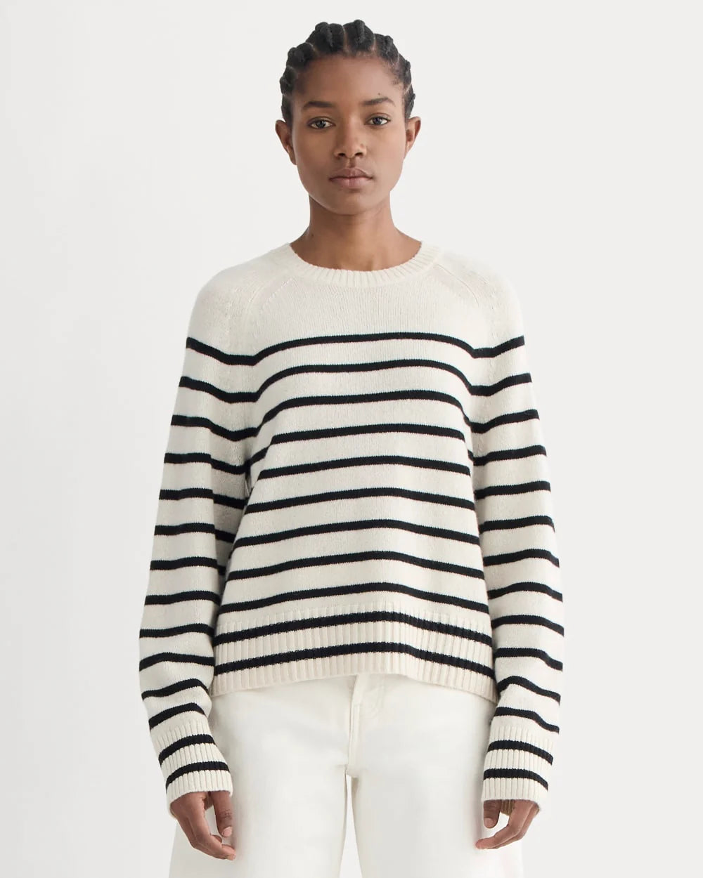 The Boxy Crew in Cashmere | Bone / Black