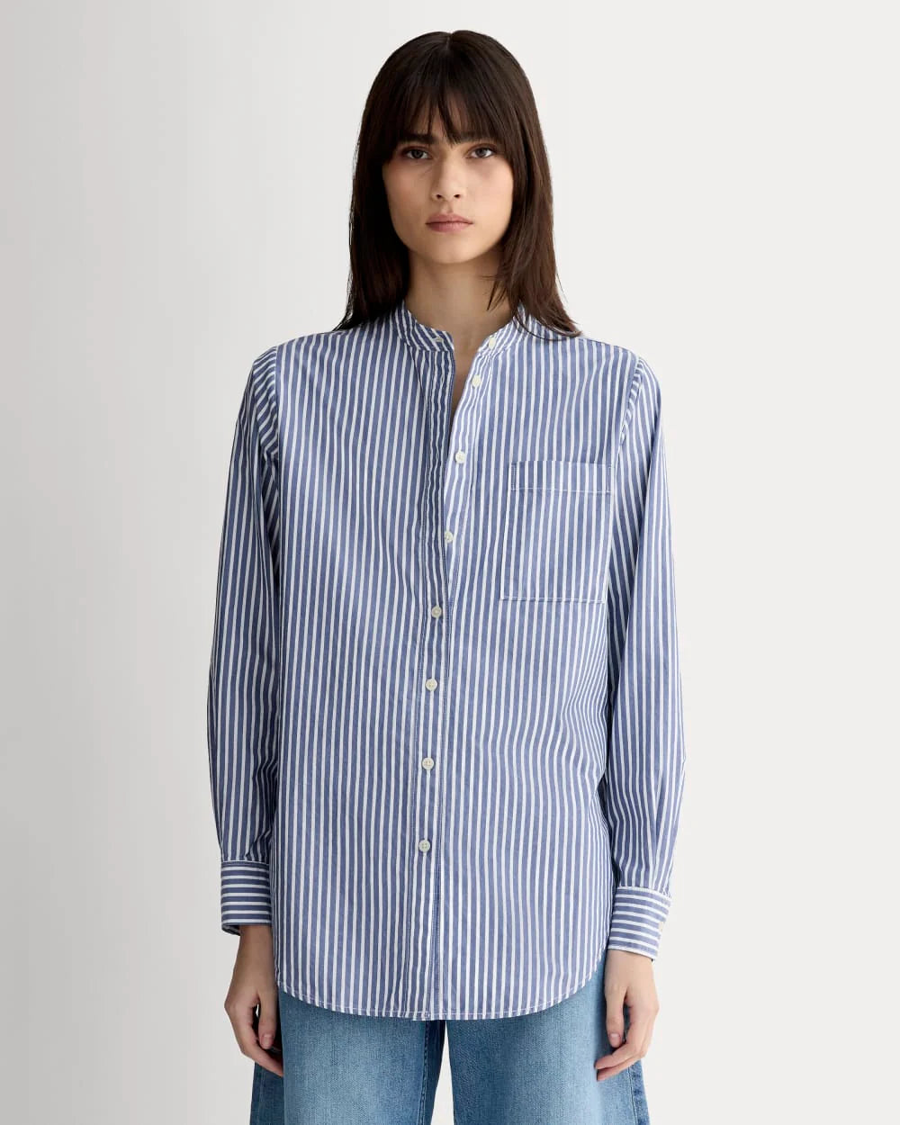 The Oversized Shirt in Ultrasoft Cotton | Bone / Mazarine Blue
